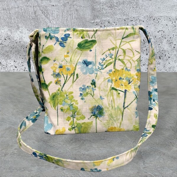 bandoulière à fleurs | Sac à bandoulière| Tissu haut de gamme pour décoration d'intérieur| Fait main| Sac de taille moyenne| Sac jaune à fleurs imprimé| Sac moderne