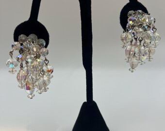 Laguna vintage aurora borealis faceted glass bead clip-on earrings.