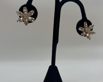 Vintage silvertone starburst rhinestone clip-on earrings signed "Wess".