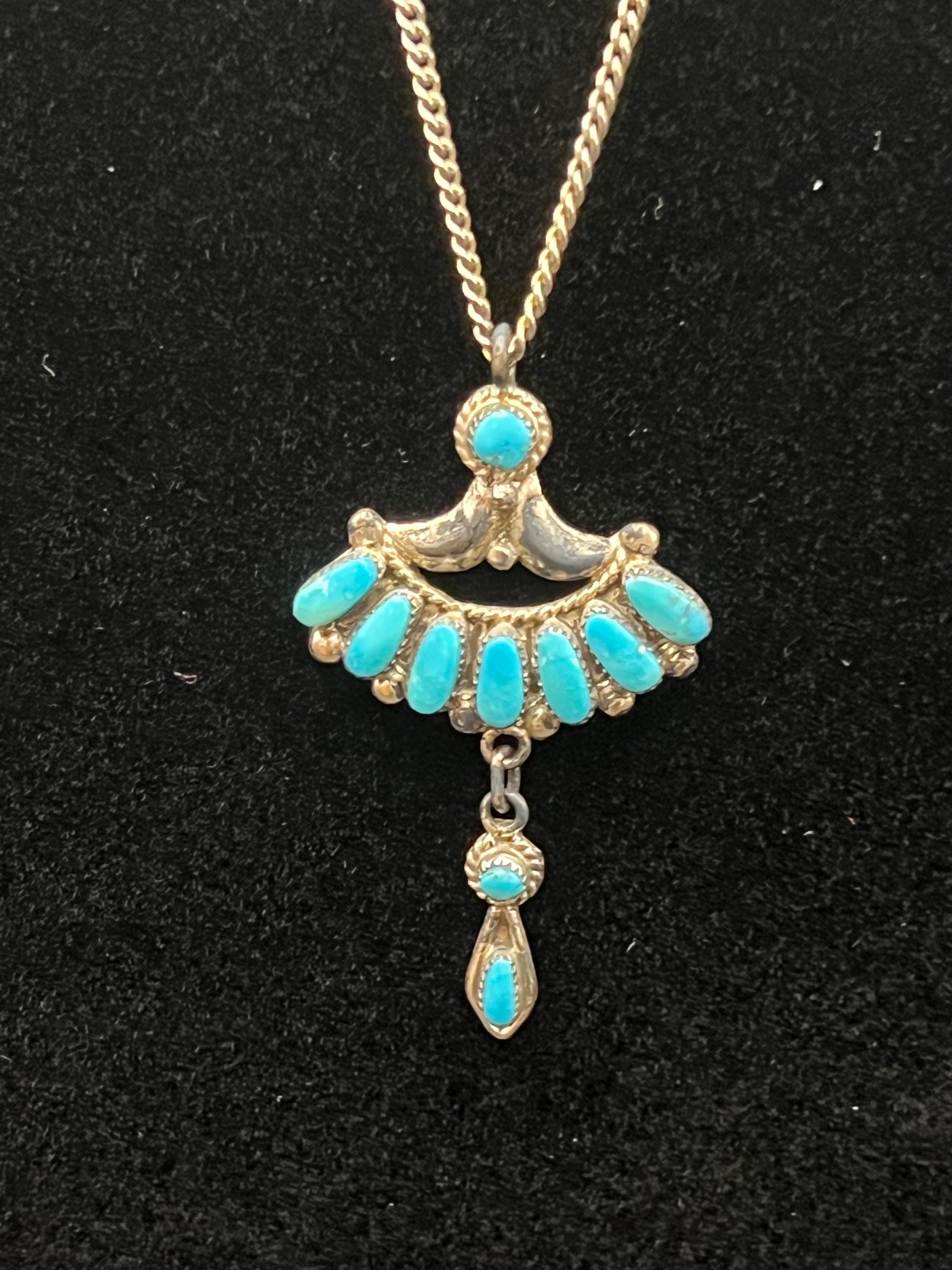 This is a Zuni Silver and Turquoise Necklace, Likely Made by Bill 