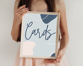 Cards Wedding Sign Template // Abstract boho cards sign printable // downloadable blue artsy wedding sign