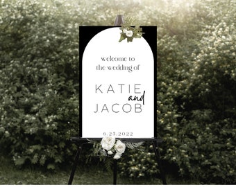 Welcome Wedding Arch Black And White Template, Modern Theme Wedding Welcome Sign Customizable // Edit in Canva