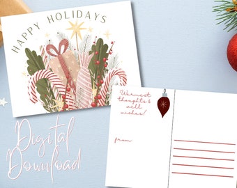 Happy Holidays Digital Download Postcard // Happy Holidays fun Digital Holiday Postcard // printable Christmas card with fun design