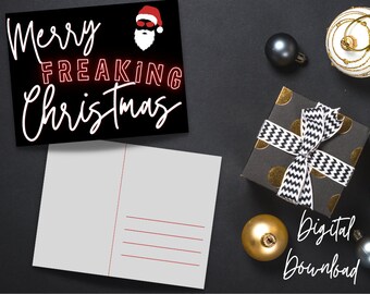 Merry Freaking Christmas Digital Download Postcard // Funny Holiday Card // Print Yourself Holiday Cards