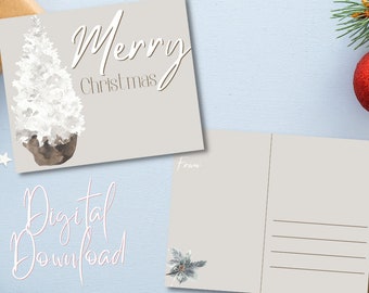 Simple Modern Christmas Digital Download Postcard // Beige Merry Christmas Digital Holiday Postcard // Taupe Christmas card