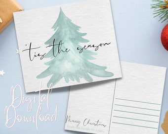 Tis the Season Digital Download Postcard // Tis the season Digital Holiday Postcard // printable Christmas card with tree