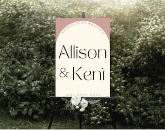 Boho Arch Neutral Pink Wedding Welcome Sign Customizable // Boho welcome sign wedding // Edit in Canva