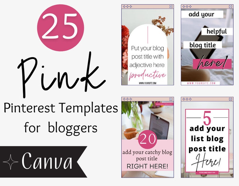 Pinterest Templates For Bloggers Pink Edition On Canva image 1