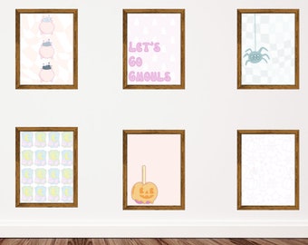 Retro Pastel Halloween Prints Set of 6 Printable, Pink halloween wall prints, Retro halloween wall art, pastel halloween prints, girly