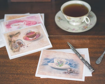 Tea Cup Stationery Note Cards, Boxed Sets of 6 or 12, Gifts Under 20