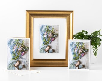 Floral Mother's Day Gift Bundle with Matted Print, Set of 6 Notecards, and Greeting Card Featuring a Photograph of a Bouquet of Flowers