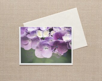 Floral Mothers Day Card, Photograph of Purple Hydrangea, Folded Card with Envelope, Floral