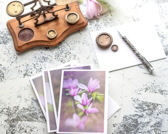 Tulip Magnolia Stationery Note Cards, Boxed Set of 6 or 12,  Japanese Magnolia, Spring Stationery, Gift Under 20