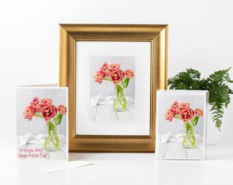 Floral Mother's Day Gift Bundle with Matted Print, Set of 6 Notecards, and Greeting Card Featuring a Beautiful Photograph of Tulips