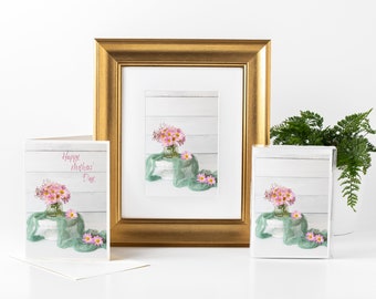 Floral Mother's Day Gift Bundle with Matted Print, Set of 6 Notecards, and Greeting Card Featuring a Photograph of a Bouquet of Flowers