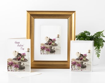 Floral Mother's Day Gift Bundle with Matted Print, Set of 6 Notecards, and Greeting Card Featuring a Botanical Still Life