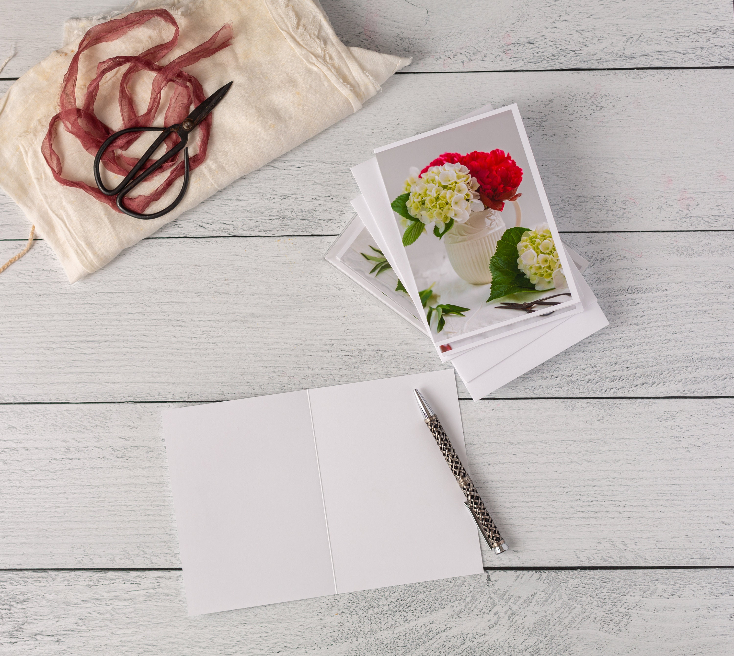 Peony Hydrangea Note Cards: Floral Stationery Set - Etsy