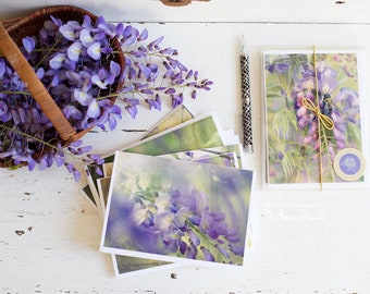 Wisteria Stationery Note Cards, Boxed Set of 6 or 12, Folded, Blank Inside