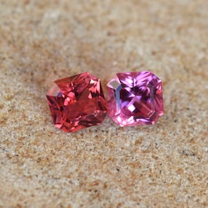 Sweet couple so much alike but yet different!!! Gorgeous Burma spinel octagon cut, hot pink spinel, vivid orange red spinel, for earrings.