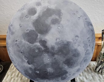 Peinture ronde pleine lune acrylique, art mural lunaire, magique céleste, idée cadeau pour amoureux de l'espace, toile circulaire de 30 cm (12 po.) peinte à la main, décor de ciel nocturne