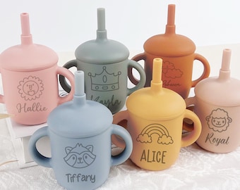 Personalized Silicone Baby Cup with Straw