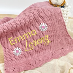 Personalized Baby Blanket,Custom Baby Name Blanket,Baby Shower Gift,Embroidered Newborn Blanket,Keepsake Gift for Baby,Daisy Knit Blanket
