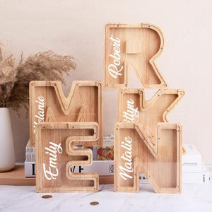 Custom Initial Coin Bank, Personalized Wooden Letter Piggy Bank