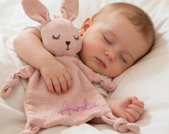 Cobertor de musselina personalizado para bebê, manta de segurança com nome bordado.