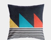Small Flags, square throw pillow case, linen cushion cover, colorful throw pillow case, geometric print, handmade, decorative piece