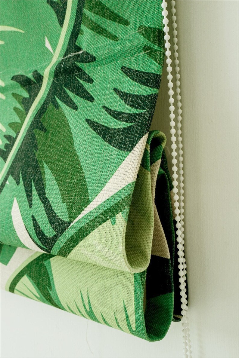 Green Banana Leaves B roman blinds fabric shade diy roman shade kit linen shade washable removable roman shade custom shade washable