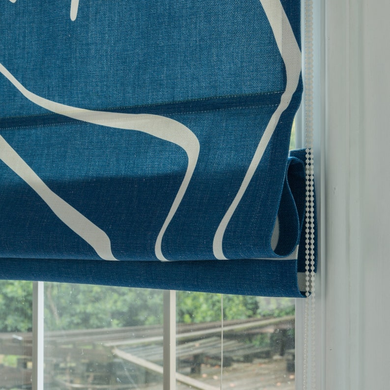 Custom Roman Shade Fabric Roman Shade Ready to Install Blue Etsy