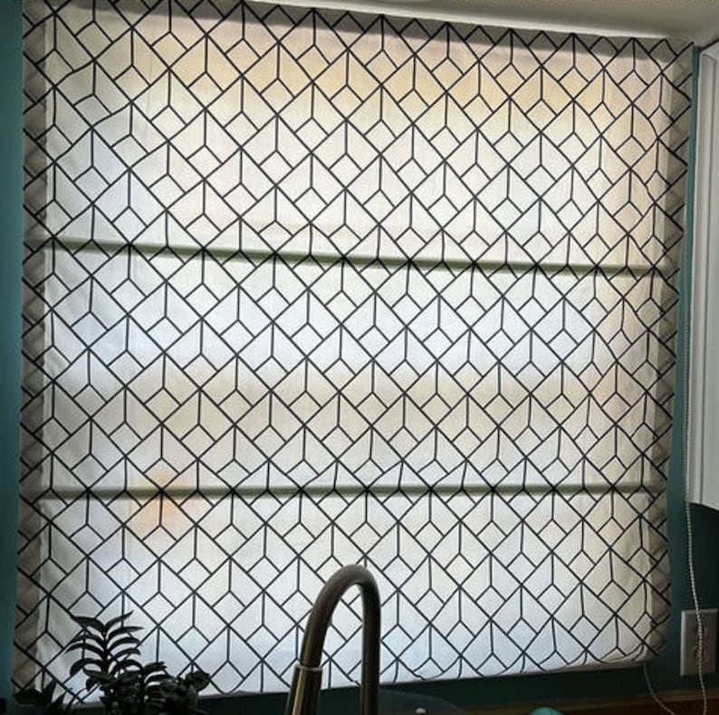 Custom roman shade, linen fabric, washable roman blinds, flat and fold with cords, BOMBAY SQUARE image 2