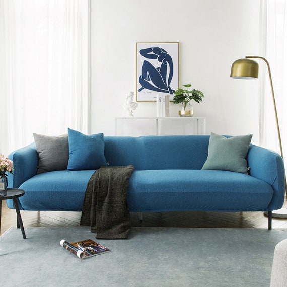 Blue Sofa Covers Jacquard Spandex Fabric Stretch Slipcover