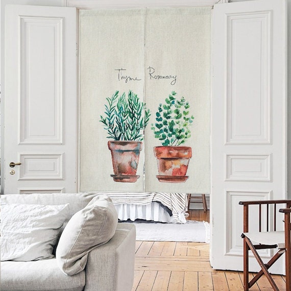 Plants Friends Noren Doorway Curtain Door Noren Green Linen Etsy