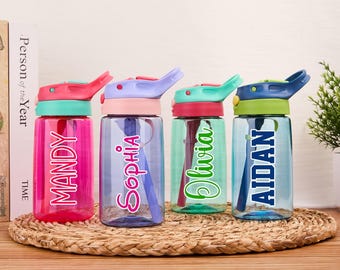 Borraccia personalizzata per bambini con cannuccia, regalo per il ritorno a scuola con nome personalizzato