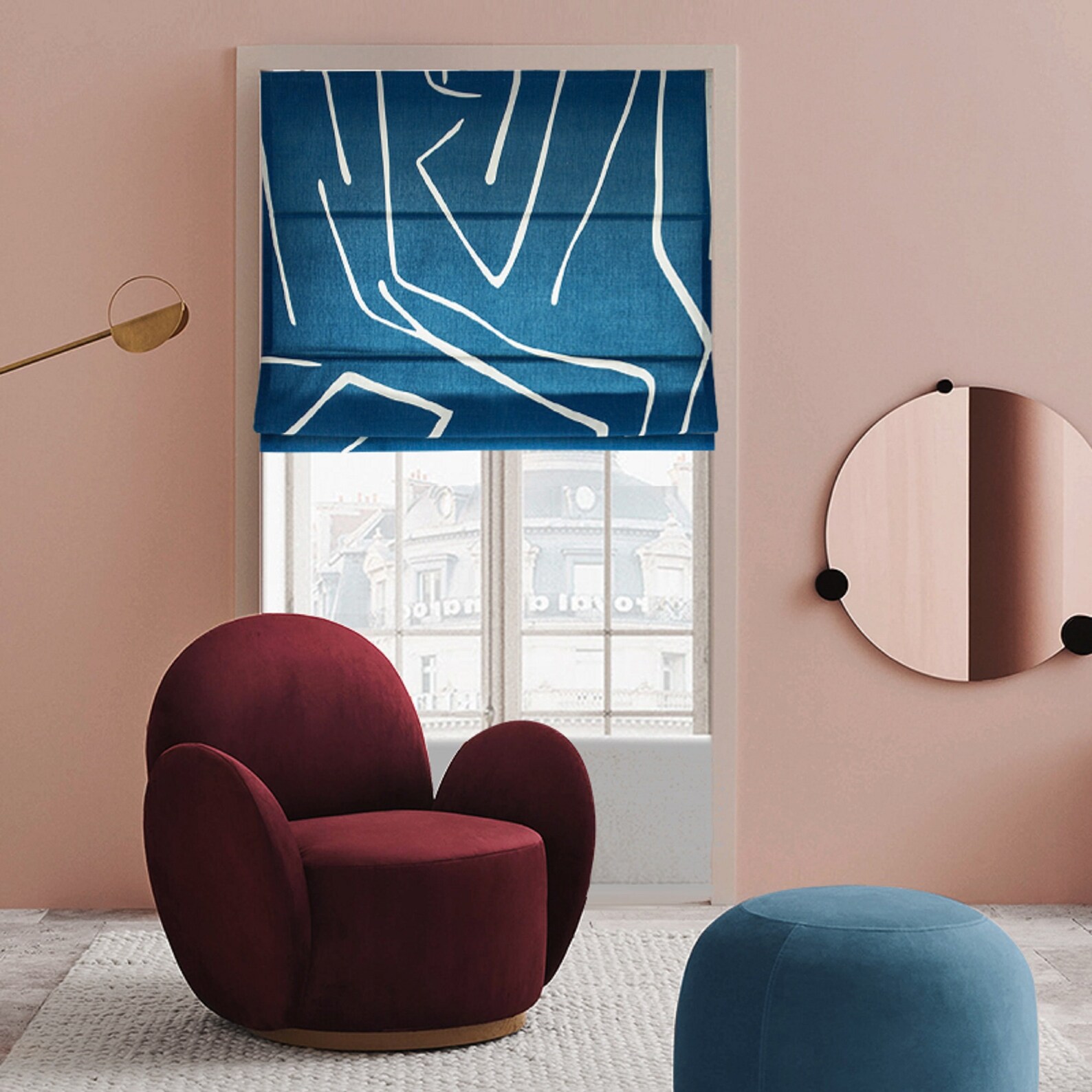 Custom Roman Shade Fabric Roman Shade Ready to Install Blue Etsy