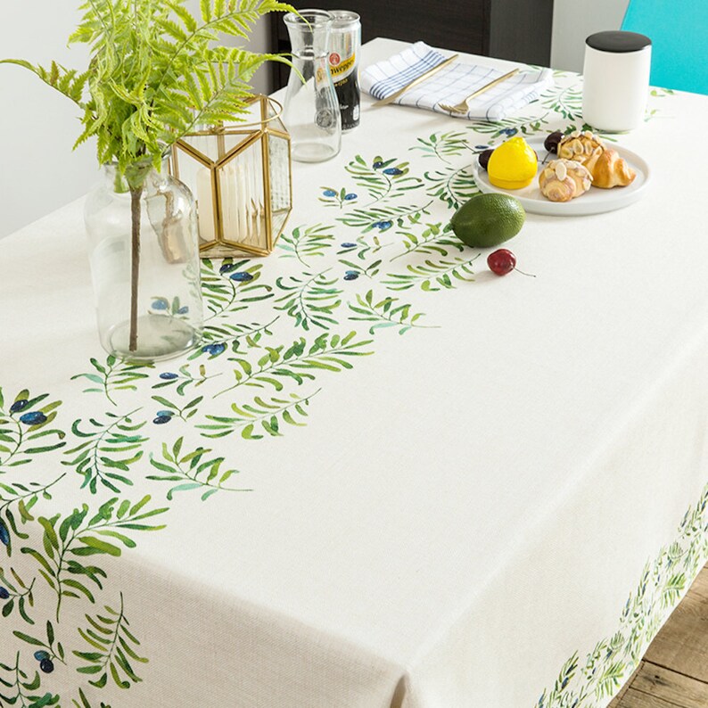 Olive Leaves 55 X 86 Rectangle Tablecloth Linen Heavy Fabric Image 0