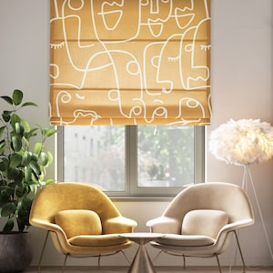 Custom fabric roman shades, ready to install materials included, washable easy to remove, linen fabric, custom for lining - Yellow Face