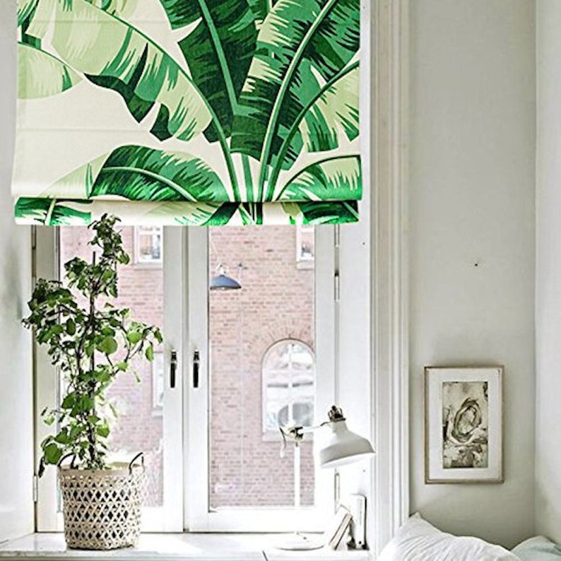 Green Banana Leaves B roman blinds fabric shade diy roman shade kit linen shade washable removable roman shade custom shade washable