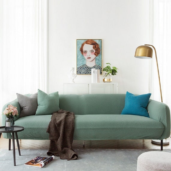 Light Green Sofa Covers Jacquard Spandex Fabric Stretch Etsy