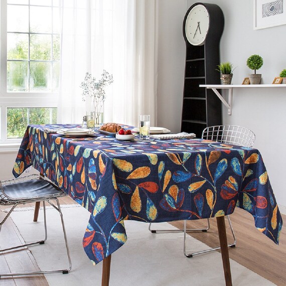 Blue Vine Rectangle Tablecloth Fabric Party Image 0
