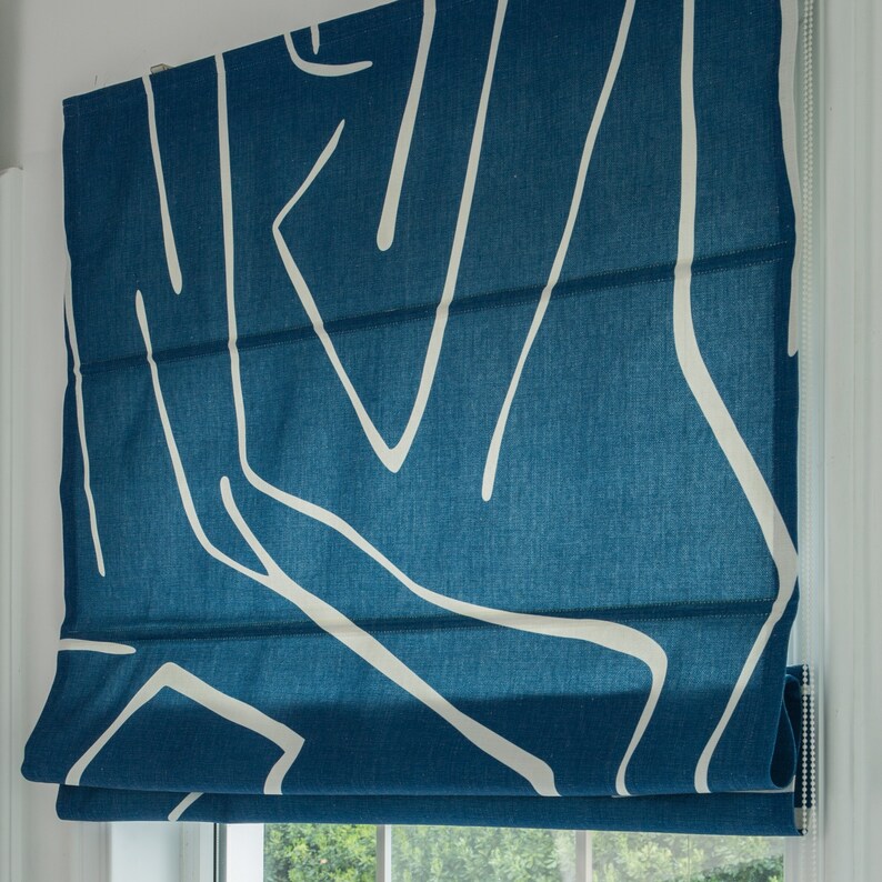 Custom roman shade fabric roman shade ready to install blue Etsy