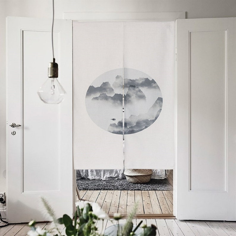 Japanese Noren Curtain Closet Short Linen Fabric Divider Doorway Wall Art Tapestry Window Treatments Ink Landscape