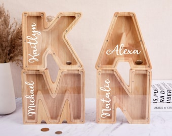 Alcancía de madera personalizada con letras para niños, con nombre personalizado