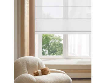 Off- white roman shade made, washable Cotton and linen，Clean and elegant