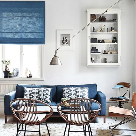 Custom Roman Shade Solid Dark Blue Shades Flat and Fold Etsy