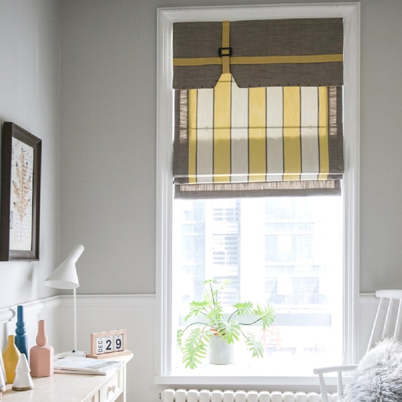 Custom linen washable roman shade flat and fold with cord Etsy