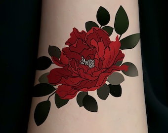 Temporary Tattoo/Peony Flower/Floral Tattoo/ Feminine Tattoo