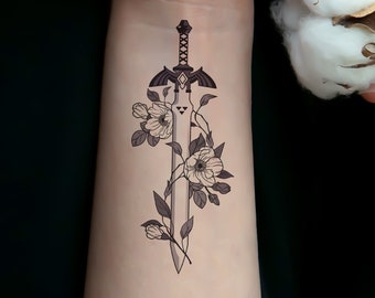 Temporary Tattoo/Zelda Master Sword Floral Tattoo