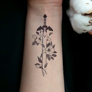 Temporary Tattoo/Zelda Master Sword Floral Tattoo